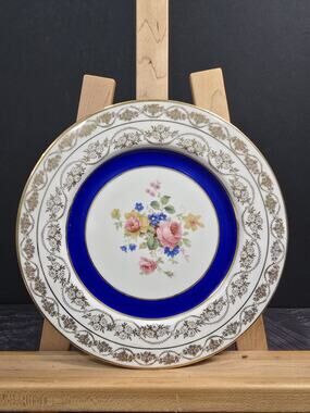 Vintage Atlas China NY ATS46 Salad Plate Cobalt Blue & 22K Gold Filigree 1940's